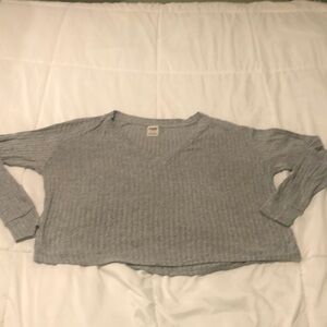 PINK Victoria’s Secret heathered grey v neck ribbed shirt oversized 4 many sizes